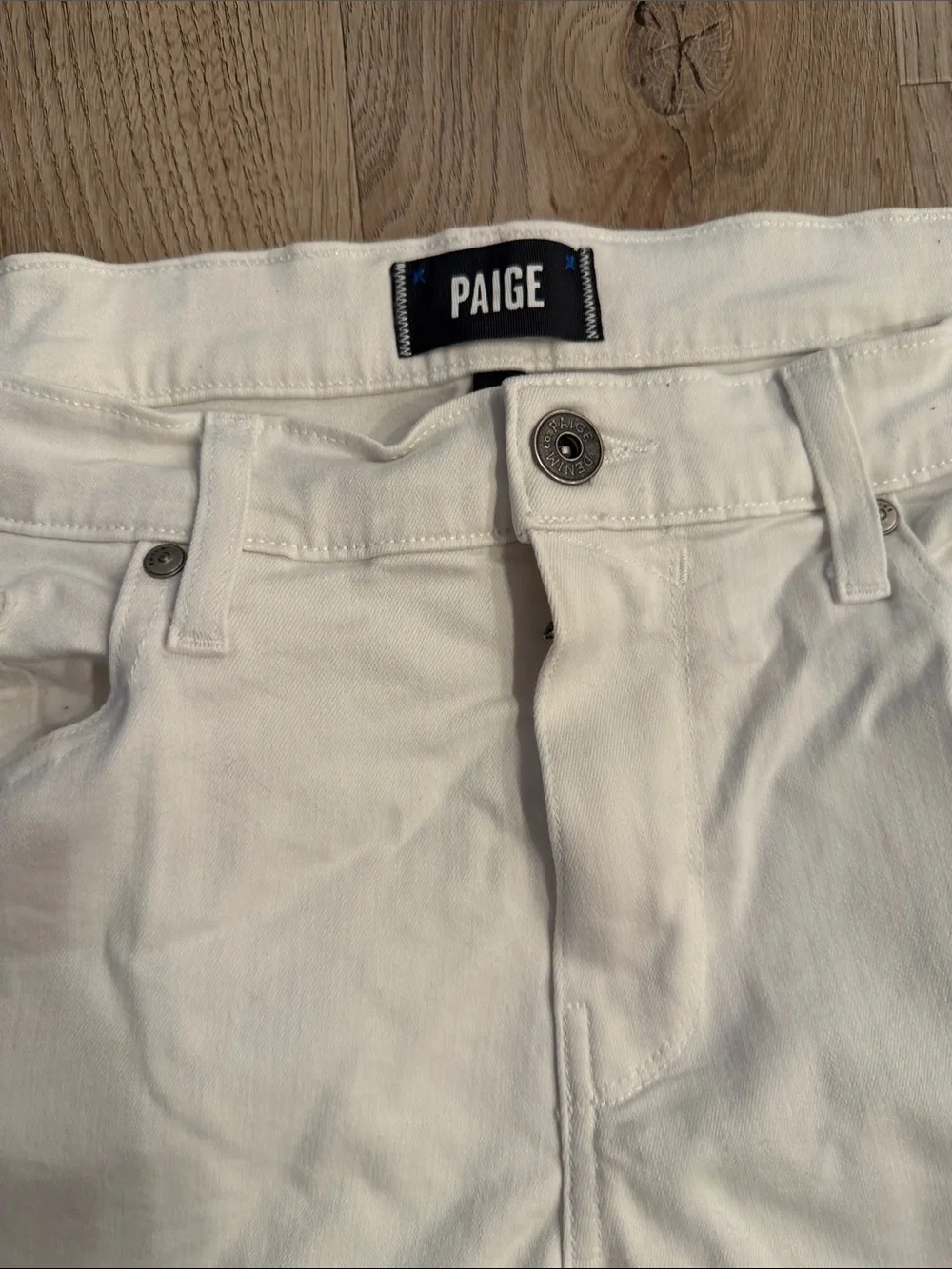 PAIGE Cream Slim Straight Jeans